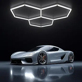 Hexagon Garage LED Ceiling Light 98W, 11700 Lumens, 6500K Ultra-Bright Expandable DIY Design Ideal for Auto Detailing, Workshops, Basements, Barber Shops, Gyms, and More (3 Pack)