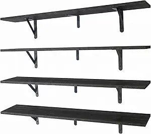 Long Wall Shelf,Large Floating Shelves for Wall,Wood Floating Bookshelves Hanging,Book Storage Display for Living Room Bedroom Office Bathroom Decor,4 Pack,36 Inch,Rustic Black