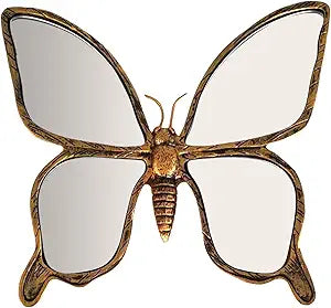 Dragonfly Wall Mirror Decor, Butterfly Art Wall Mirrors, Retro Gold Resin Decorative Wall Mirror, Creative Home Decoration for Living Room Bedroom (Butterfly)