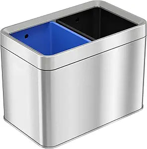 ITouchless 5.3 Gallon / 20L Slim Dual Compartment Open Top Trash Can and Recycle Bin  Rectangular Stainless Steel Wastebasket for Kitchen, Home, Office, Cubicle, Breakroom, Garage