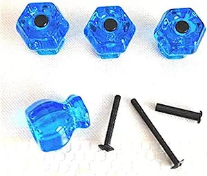 RoussoDesigns Vintage Glass Knob Pull with Premium Connecting Screws to Fit Any Cabinet-Cupboard-Bifold Door-Wardrobe or Drawer in Peacock Blue with Oil Rubbed Bronze Hardware (Pack of Four)