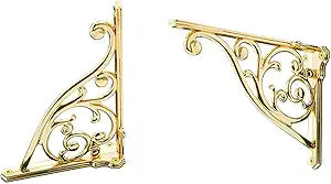 Heavy Duty Solid Stand,12 Inch 2 Pack Gold,Right Angle Wall Panel Support Bracket,Decorative Shelf Bracket,Heavy Duty Vintage,Wall Mount Support DIY - Shelf Hardware Included