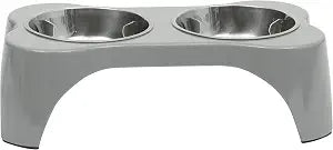 Gibson Home Bow Wow Meow 3-Piece Elevated Dog Bowl Set  Bone-Shaped Raised Feeder with 2 Stainless Steel Bowls for Medium to Large Dogs, Non-Slip, Easy to Clean, Grey