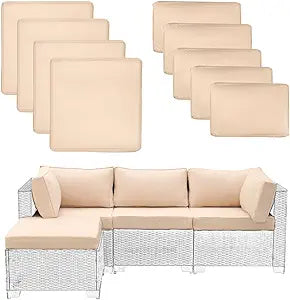 9 Pcs Patio Cushion Covers Replacement,Outdoor Couch Cushions Covers Waterproof Furniture Cushion Covers Slipcovers Set with Zippers,Outdoor Sofa Covers Washable Furniture Cover,Cover Only