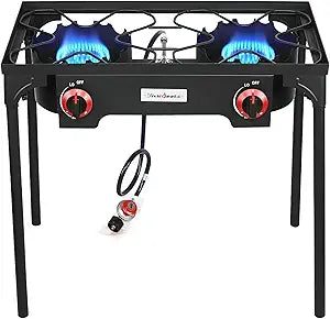 VIVICREATE Propane Grill 2 Burner Outdoor Propane Stove Portable Gas Grill High Pressure Camping Stove Double Burner Cooker for Camping Backyard BBQ Outdoor Cooking
