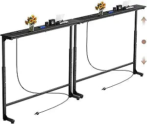 Keelian 78 inch Narrow Console Table with Outlet,Adjustable Height(25"-37") Behind Sofa Table,Couch Behind Table Skinny,Couch Shelf with Charging Station,Long Entryway Table for Living Room,Black