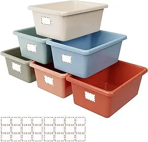 Huwena 6 Pcs Plastic Cubby Bins for Classroom 11.6x7.7x5 Inch Book Bins with Self Adhesive Labels Classroom Storage Containers for Book Library School Organization Office Home