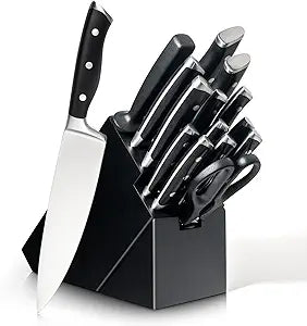 Alata 15-Piece Knife Set with Black Block, Razor-Sharp,Kitchen Knife Set, Forged Triple Rivet Stainless Steel Knife Block Set