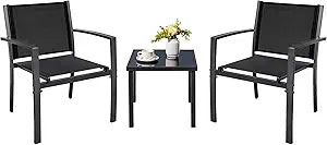 Devoko 3 Pieces Patio Furniture Set Outdoor Textilene Bistro Set Modern Porch Furniture Patio Chairs Set of 2 with Coffee Table for Lawn Backyard