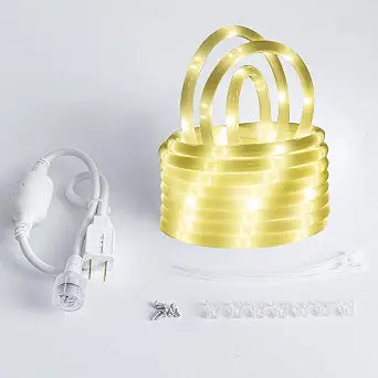 20ft LED Rope Lights Outdoor, 120 Warm White LEDs, Connectable, 110V, Waterproof, LED Rope Lighting for Indoor Outdoor Ceilings, lawns, Pools, House Outlines, bedrooms