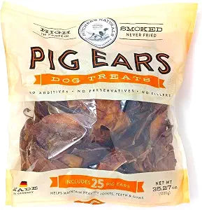Smoked Pig Ears Dog Treats 35.27 oz (25 Pig Ears) Butcher Naturals