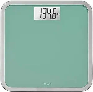 Taylor Digital Glass Bathroom Scale for Body Weight, Large Durable Platform, Extra High 500 lb Capacity, Large 3.5"x1.7" White Backlit Display, Sea Foam Green