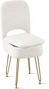 BRIAN & DANY Vanity Chair with Storage and Folding Back, Teddy Velvet Square Storage Chair, Vanity Stool Chair with 4 Metal Legs for Bedroom, Living Room and Makeup Stations, 13.4"x 15"x 30", White