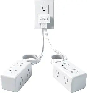 12-Outlet Split Extension Cord, 10FT Flat Plug Power Strip (5FT on Each Side), Ultra-Thin Flat Extension Cord for Home Office Dorm Desk, ETL Listed