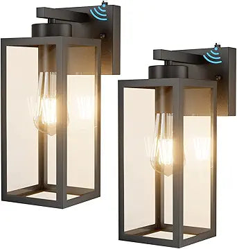 Tipace Dusk to Dawn Outdoor Wall Lantern,Matte Black Sensor Exterior Light Fixtures,Exterior Wall Sconce with Clear Glass Shade for Doorway Entryway Garage Yard (Bulb Not Included)