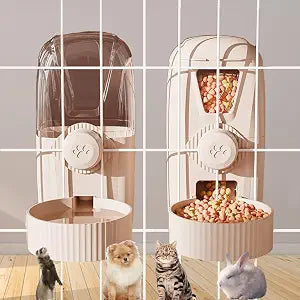 Hanging Cage Automatic Pet Food Water Dispenser 34oz, Large Capacity Feeder Gravity Refill Food and Siphon Suction Water Set for Dog Cat Rabbit Chinchilla and Ferret (Food and Water Dispenser)
