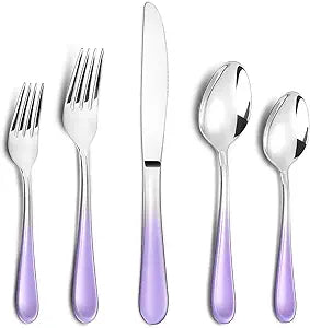 Gradient Purple Silverware set for 4,Stainless Steel Flatware Set,20 Piece Tableware Cutlery Set,Mirror Polished Utensils Sets for Kitchen,Reusable Dinnerware Sets Service for 4,Dishwasher Safe