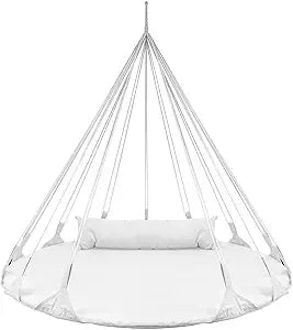 Sorbus 56" Stylish Hanging Swing Nest - Premium Cotton Double Hammock Daybed Saucer Style Lounger Swing Chair- 264lbs Sturdy Spinner Tree w/Pillow - Easy Setup - for Indoor/Outdoor, Travel - White