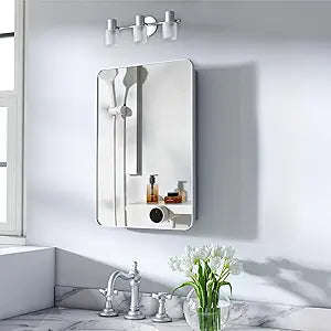 16x24 Inch Medicine Cabinet with Mirror for Bathroom, Silver Aluminum Bathroom Medicine Cabinet, Recessed or Wall Mount Medicine Chest Over Sink, Modern Farmhouse Style, Fully Assembled
