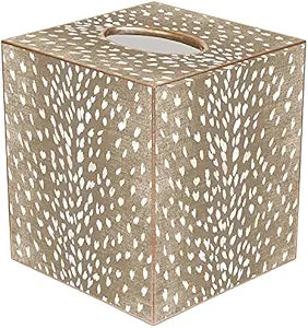 Marye-Kelley Tan Antelope Tissue Box Cover Neutral Decorative Accent Bathroom Dcor, Beige