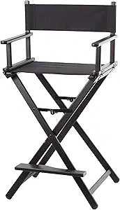 Black Foldable Makeup Artist Stool Chair, Portable Tall Folding Directors Chair, Aluminum Material | Professional Makeup Chair with Head Rest for Studio Salon, Vanity, Bar Height
