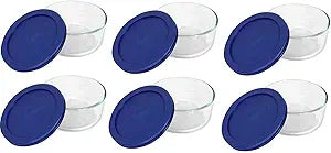 Pyrex 7200 2-Cup Glass Bowl & 7200-PC Dark Blue Lid (6-Pack) - Made in USA