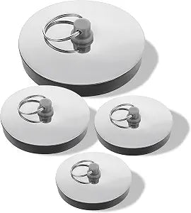4PCS Stainless Steel Sink Stopper Drain Plug, Rubber Drain-Stoppers, Tub Drain-Stopper, Bathtub Stopper Plugs with Hanging Ring, Universal Bathtub Plug Drain-Stopper for Kitchen and Bathroom (4 Size)