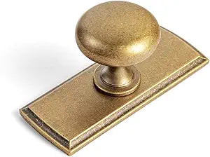 Goo-Ki Antique Brass Zinc Alloy Cabinet Knob with Backplate - Single Hole Center Cabinet Pull Hardware for Bedroom, Kitchen, 6 Pack8611-G011