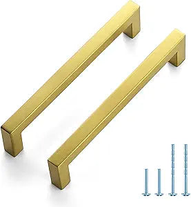 JOY DECOR 30 Pack Cabinet Handles, Gold Cabinet Pulls, 6-1/4 Inch Kitchen Handles Square Drawer Pulls Stainless Steel Drawer Hardware Handles, 160mm Hole Centers
