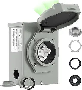 Pre-Drilling 50 Amp Generator Inlet Box RVMATE, NEMA SS2-50P Power Inlet Box, 125/250V, 6250/12500W 50a Power Inlet Box, ETL Listed, Waterproof for Outdoor Use