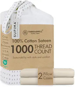 Threadmill King Size Pillow Cases 2 Piece Set | 1000 Thread Count 100% Supima Cotton Pillow Covers, Luxury Smooth Solid Sateen, Taupe