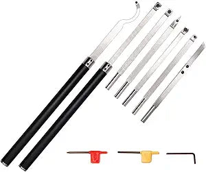 Carbide Tipped Woodturning Tool 9pcs chise set Lathe Full Size Rougher Finisher Detailer Swan Neck Hollower Parting Tools Set of 7 and 2 Interchangeable Aluminum All
