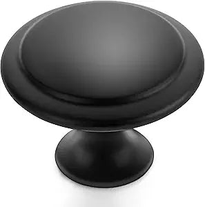 Ravinte 60 Pack Matte Black Kitchen Cabinet Knobs 1-1/6 Inch Round Drawer Pulls Flat Black Stainless Steel Drawer Handles Door Hardware for Dresser Cabinets