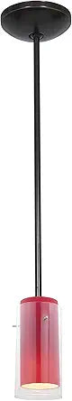 Glass`n Glass Cylinder Pendant - Rods - Oil Rubbed Bronze Finish - Clear Red Glass Shade