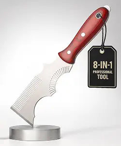 Bates- 8-in-1 Painters Tool, Wooden Handle, Stainless Steel Paint Brush Cleaner Tool, Paint Brush Comb