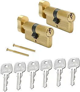 Solid Brass Key Aliked Lock Cylinder with 3 Brass Keys 63mm (2pcs) Pella Storm Door Lock Brushed Brass Key Same Cylinder for Storage Security Door