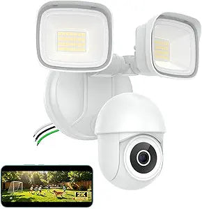 2K Floodlight Camera 360 View, 3500LM Hardwired Security Outdoor Camera with AI Detection and Tracking, Color Night Vision, 24/7 Recording, 5G/2.4G WiFi, Siren, IP65, Work with Alex