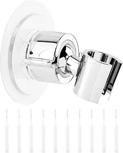 Handheld Shower Head Holder, Adhesive Wall Mount Shower Wand Holder with 10 Cleaning Brush, 360 Swivel Adjustable for Bathroom(Color:Chrome)