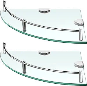 Crowye 4 Pcs Corner Shower Shelf 2-tier Glass Corner Shelf Stainless Steel Wall Mounted Bathroom Organizer for Storing Shower Gel Shampoo Brush, 9.25 Inches (Silver)