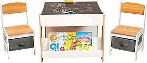 Cozivolife Kids Table and Chair Set (2 Chairs Included),Child Wooden Activity Furniture with Storage Bins Boxes and Book Organiser, 2 in 1 Detachable Tabletop Desk Group for Toddlers Drawing