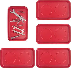 5 PCS Magnetic Trays, 9.4X5.5x1.4Inch, Magnet Tool Tray, Magnetic Parts Tray, Red, by GENHAKON