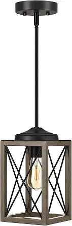 DEWENWILS Farmhouse Pendant Light Kitchen Island Wood Grain 1-Pack