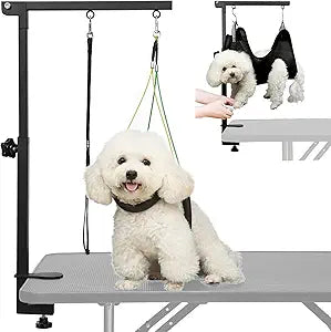 Breeze Touch Dog Grooming Arm - 32" Dog Grooming Table Arm with Clamp and Post, Loop Noose, No Sit Haunch Holder Grooming Restraint for Small & Medium Dogs