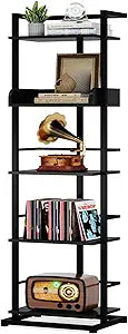 Hosfais Book Shelf Tall Bookshelf: 5 Tier Wood Bookcase with Metal Edge Protection Industrial Narrow Bookshelf Corner Storage Organizer Display Book Rack for Living Room Bedroom Home Office (Black)