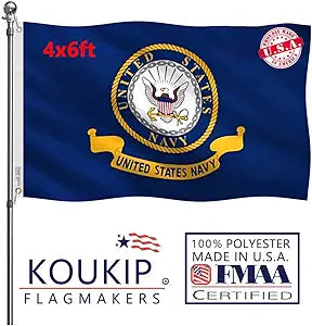 Double Sided US Navy Flag Emblem 4x6FT 100% Made in The USA-Heavy Duty Vibrant colors Navy Naval Military Flag with 2 Brass Grommets for Home/Company/Indoor Outdoor Decoration