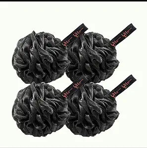 Urban Living Hub Bath Loofah Sponge 4 Pack, Exfoliating Shower Pouf for Women & Men, Soft Mesh Body Scrubber for Deep Cleansing, Rich Lather, Dead Skin Removal, Black, 60g Each