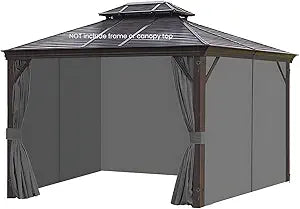 Homegroove Gazebo Curtains Outdoor Waterproof 10 * 12ft, 4-Panel Privacy Curtains with Zipper for Garden, Patio, Yard (Grey)