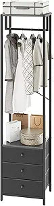 YMYNY Coat Racks, Clothes Rack with Drawers, Freestanding Tall Closet Organizer with 3 Fabric Drawers, Clothes Stand for Hanging Shirts, Coat,15.35" L11.41" W70.47" H, Black UHGR001B