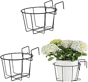 TreeLen 3Pack 10inch Railing Planter Outdoor Balcony Hanging Baskets for Plants Fence Planters Metal Potted Stand Indoor Porch Railing Planters Flower Pot Holder