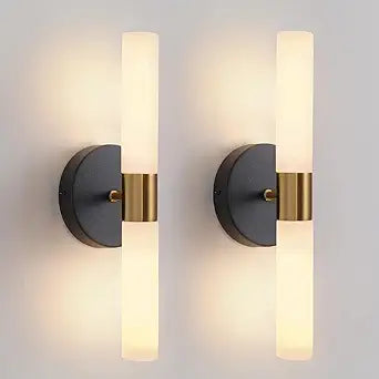 KUZZULL Wall Sconces Set of Two Black and Brass Lamp Sconces Lighting with White Glass Lights Wall Light Sconces Wall Decor Set of 2 for Living Room Wall Scones, Wall Lights